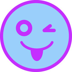 Obraz premium Circular flat vector smiling face icon is winking and sticking tongue out, transparent background