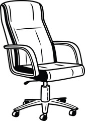 Office Chair Vector Silhouette Clipart Design, Black Rolling Chair Icon, Ergonomic Desk Chair Line Art Illustration, Swivel Chair Outline, Modern Office Seat Vector.