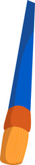 Flat design paintbrush is standing on clear layer with blue handle orange ferrule yellow bristles
