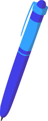 Vector art is showing blue retractable pen with clip, button, rings, tip on transparent background