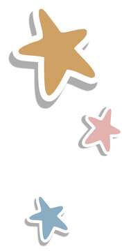 Naklejki Sketchy pastel stars are floating diagonally on clear bg with white border drop shadow, copy space