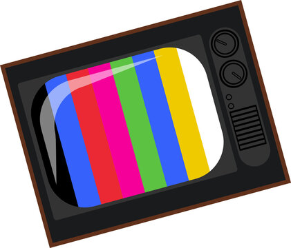 Fototapeta Vintage CRT television showing vertical color bars in flat design on transparent background