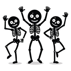 Playful dancing skeletons cartoon illustration on a white background perfect for halloween or holiday