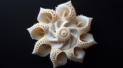 Obraz premium Intricate White Spiral Shell Design on Dark Background