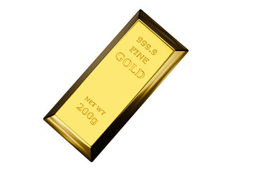 Single shiny 200g gold bar marked 999.9 fine gold isolated on white background, symbolizing investment, wealth, and financial value. Finance, banking, investment. - 3d image