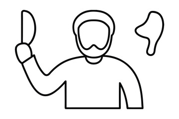 Man in line-art style holding a knife throwing a shape