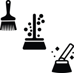 High quality photo of set of Broom mop sweep icon Clean tidy dust cleanup vector symbol.