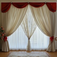 Elegant Window Drapes with Red Accents