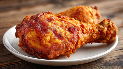 Detailed Close-Up of Fried Chicken on Weathered Wooden Surface
