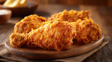 Rustic Wood Table Showcasing Crunchy Fried Chicken Leg