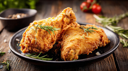 Rustic Wood Table Showcasing Crunchy Fried Chicken Leg