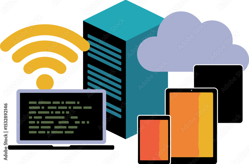 Poster cloud computing server data network wifi devices laptop tablet smartphone connection technology it 1