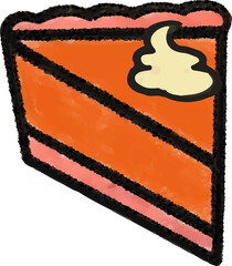 Stylized cake slice is showing orange frosting pink filling cream dollop on transparent background