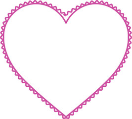 flat design pink heart outline is being displayed on transparent background with scalloped border