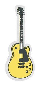 Flat-style yellow electric guitar is showing pickguard and pickups on transparent background