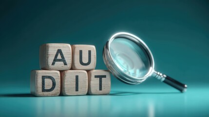 Wooden letter blocks spelling audit  educational concept