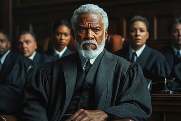 Midsection of judges in a courtroom during a personal injury trial showcasing serious expressions and deep concentration on their duties in the judicial process