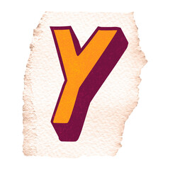 Stylized 3D letter Y is appearing on torn textured paper with retro grain, transparent background