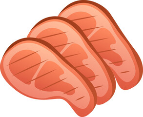 Three salmon-colored slices are overlapping in flat design with marbling on transparent background