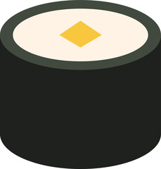 Stylized sushi roll is sitting on transparent background, showing flat design with geometric shapes