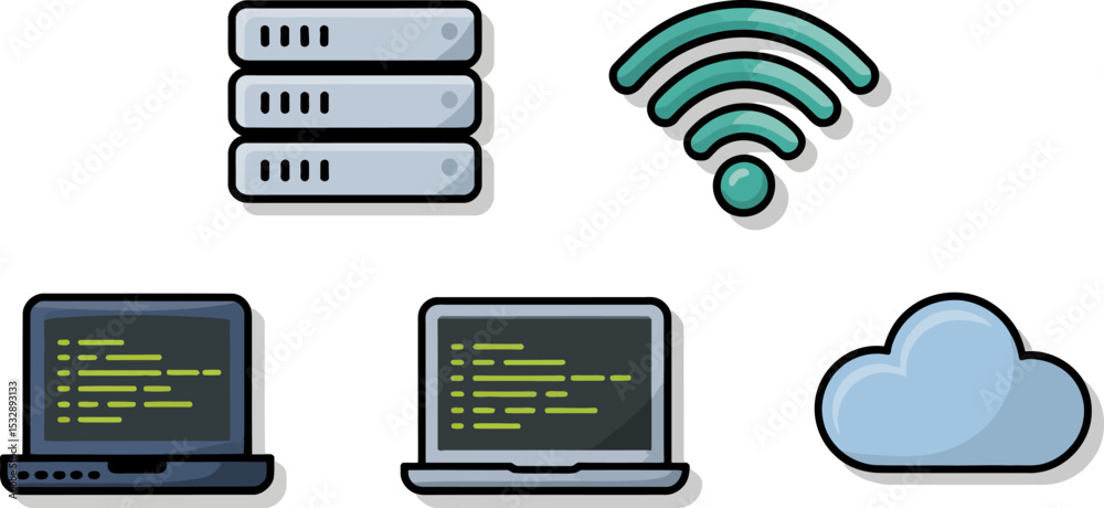 Poster cloud computing network infrastructure server laptop wifi connection data center technology concept 