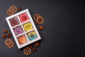 Chinese mooncake is an Asian sweet dessert. Asian mooncake as a background for your design