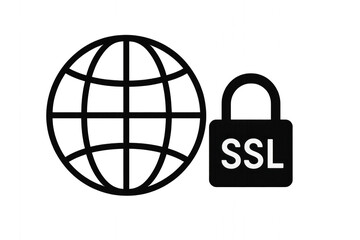 A lock and globe with 'SSL' text, isolated on transparent background.
