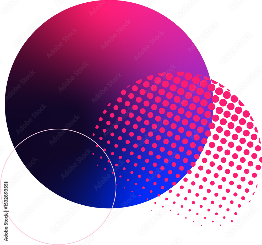 Poster abstract flat design featuring overlapping gradient and halftone circles on transparent canvas