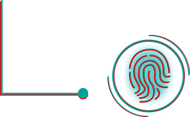 Showing flat fingerprint inside teal circle-square with red line ending dot, transparent background