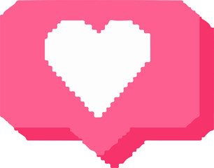 White pixel heart is floating in layered pink flat bubble with transparent background, copy space