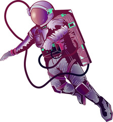 Astronaut floating vector art with reflective visor, life support backpack, transparent background