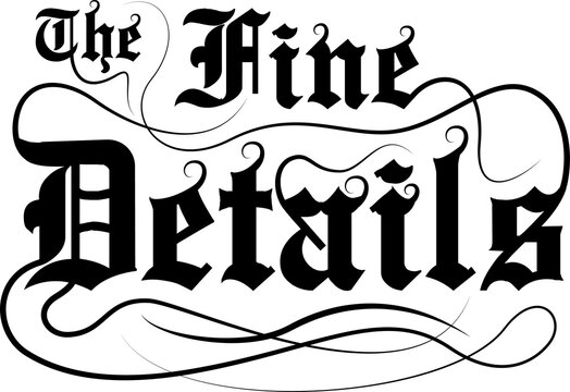 Fototapeta Gothic calligraphy spelling Nine Details is appearing on transparent background with ornate swirls