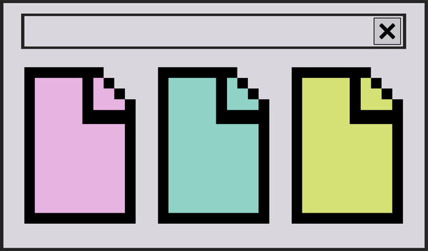 Showing pixel art UI with input field close button, pastel page icons on transparent canvas