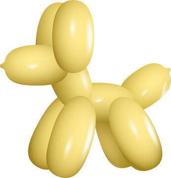 Fototapeta Glossy yellow balloon is twisting into dog shape with tubular segments on transparent background