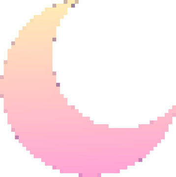 Naklejki Gradient pixel art crescent moon is floating on transparent background with smooth pastel gradient