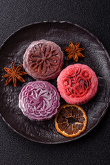 Chinese mooncake is an Asian sweet dessert. Asian mooncake as a background for your design