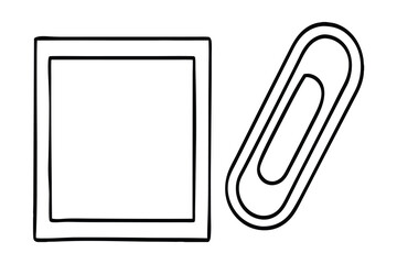 Simple line art illustration square frame and paperclip