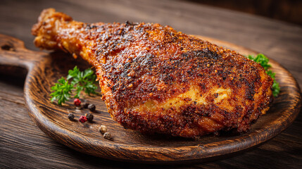 High-Resolution Chicken Leg with Rustic Texture and Lighting