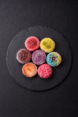 Chinese mooncake is an Asian sweet dessert. Asian mooncake as a background for your design