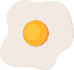 Flat fried egg illustration is showing egg white, vivid yolk on transparent background, copy space