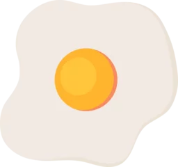 Fotobehang Flat fried egg illustration is showing egg white, vivid yolk on transparent background, copy space © vectorfusionart