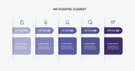Business infographic template. 5 step paper style with purple color.