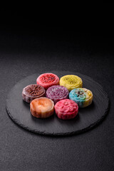 Chinese mooncake is an Asian sweet dessert. Asian mooncake as a background for your design