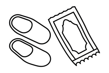 Islamic prayer mat and slippers line art illustration