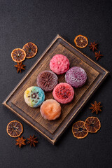 Chinese mooncake is an Asian sweet dessert. Asian mooncake as a background for your design