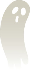 Beige ghost is floating in flat design featuring oval eye  and  mouth cutouts on transparent backgro