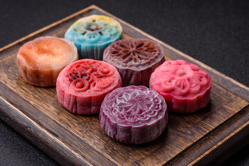 Chinese mooncake is an Asian sweet dessert. Asian mooncake as a background for your design