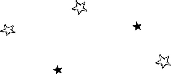 Hand-drawn star cluster is floating over transparent background with white outlines and black fills
