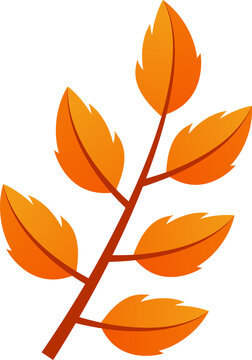 Fototapeta Featuring stylized brown branch with seven orange leaves displaying veins on transparent canvas