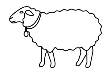 Simple line art drawing of a sheep with bell